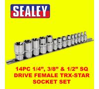Sealey Socket Set AK618 TRX-Star – 14pc 1/4, 3/8 & 1/2 Sq Drive E4–E24