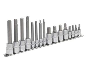 Sealey Ak6219 Hex Socket Bit Set 16Pc 1/4 and 3/8Sq Drive