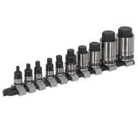 Sealey AK6229B 10pc 1/4", 3/8" & 1/2"Sq Drive Stubby Hex Socket Bit Set - Black Series