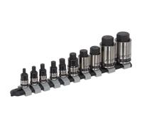 Sealey AK6229B 10pc 1/4", 3/8" & 1/2"Sq Drive Stubby Hex Socket Bit Set - Black Series