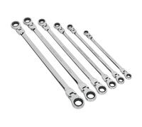Sealey Premier Extra-Long Double Ring Ratchet/Fixed Spanner Set 7pc
