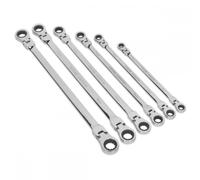 Sealey Flexi-head Double End Ratchet Ring Spanner Set6 Piece Extra Long Metric