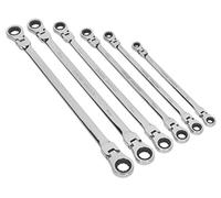 Sealey Ak63832 Flexi-Head Double End Ratchet Ring Spanner Set 6Pc X-Long Metric