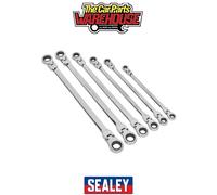 Sealey AK63832 Flexi-Head Double End Ratchet Ring Spanner Set 6Pc Extra-Long Metric