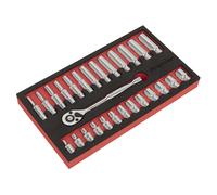 Sealey AK66721 Premier Ratchet Wrench & Socket Set 1/4"Sq Drive 27pc