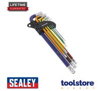 Sealey AK7191 9 Piece Colour Extra Long Ball End Hexagon Allen Key Set Metric