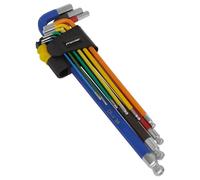 Sealey 9 Piece Colour Coded Extra Long Ball End Hex Key Set Imperial