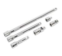 Sealey AK7690 3/8 Drive 6 Piece Wobble Rigid Extension Bar Adaptor and Universal Joint Set 3/8"