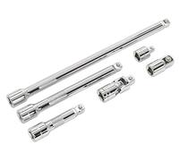 Sealey AK7690 6 Piece Wobble/Rigid Extension Bar, Adaptor and Universal Joint Set, Silver
