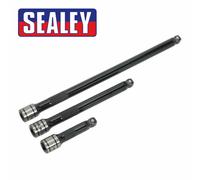 Sealey Extension Bar Set AK7691 - 3-Piece 3/8-inch Sq Drive Wobble/Rigid - Black Series, Silver