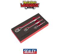 Sealey Ratchet Wrench Set AK7933 - 3-piece Pear-Head, Flip Reverse, EVA Foam Tray