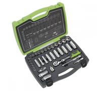 Sealey Premier Socket Set 34pc 3/8"Sq Drive, 6pt WallDrive® Metric