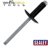 Sealey Aluminium Rivet Black Large Flange 4.8 x 14mm Pack of 200 Fixing Workshop