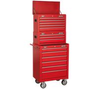 Sealey American Pro 14 Drawer Roller Cabinet, Mid and Top Tool Chest Red