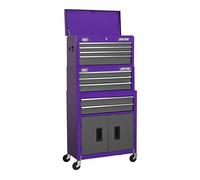 Sealey American PRO® 9 Drawer Topchest, Mid-Box & Rollcab Stack/Tool Chest on Wheels - Purple - AP2200BBCPSTACK