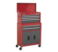 Sealey Topchest & Rollcab Combination 6 Drawer - Red/Grey Tool Storage AP2200BB