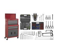 Sealey AP2200BBCOMBO Topchest & Rollcab Combination 6 Drawer With Ball-Bearing Slides - Red/Grey & 170Pc Tool Kit