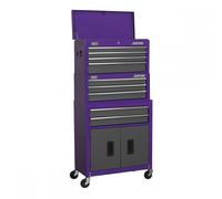 Sealey Topchest, Mid-box & Rollcab 9 Drawer Stack - Purple