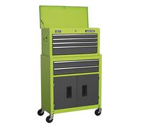 Topchest & Rollcab Combination 6 Drawer with Ball-Bearing Slides - Hi-Vis Green/Grey