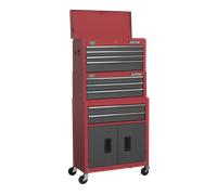 Sealey American PRO? Topchest Mid-Box Tool Chest & Rollcab Stack 9 Drawer - Red