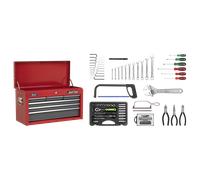 Topchest 6 Drawer with Ball-Bearing Slides - Red/Grey & 98pc Tool Kit
