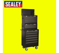 Sealey AP22BSTACK Black Topchest & Mid-Box & Rollcab 14 Drawer Stack
