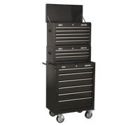 SEALEY - AP22BSTACK Topchest, Mid-Box & Rollcab 14 Drawer Stack - Black