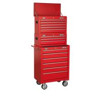 Sealey AP22STACK Topchest, Mid-Box & Rollcab 14 Drawer Stack - Red