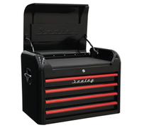Sealey AP28104BR Topchest 4 Drawer Retro Style - Black With Red Anodised Drawer Pulls
