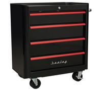Sealey AP28204BR Rollcab 4 Drawer Retro Style- Black With Red Anodised Drawer Pulls