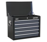 1x Sealey Black/Grey Topchest 5 Drawer With Ball Bearing Runners - AP3505TB