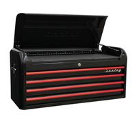 Topchest 4 Drawer Wide Retro Style - Black with Red Anodised Drawer Pulls