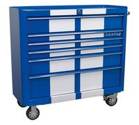 Topchest 4 Drawer Wide Retro Style - Blue with White Stripes