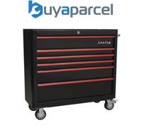 Sealey Roller Cabinet Rollcab AP41206BR – 6-Drawer Wide Retro, Black with Red Anodised Pulls
