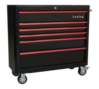 Sealey Roller Cabinet Rollcab AP41206BR – 6-Drawer Wide Retro, Black with Red Anodised Pulls
