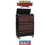 Sealey AP41COMBOBR Retro Style Wide Topchest & Rollcab Combination 10 Drawer-Black With Red Anodised Drawer Pull