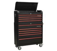 Sealey Retro Style Wide Topchest & Rollcab Combination 10 Drawer-Black with Red