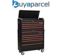 Sealey AP41COMBOBR Retro Style Wide Topchest & Rollcab Combination 10 Drawer-Black With Red Anodised Drawer Pull