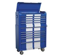 Sealey Retro Style Wide Topchest & Rollcab Combination 10 Drawer Blue/White Stri