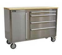 Sealey Stainless Steel 4 Drawer Tool Roller Cabinet Stainless Steel
