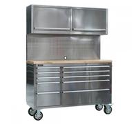 Sealey Ap5520Ss Mobile Stainless Steel Tool Cabinet 10 Drawer 2 Wall Cupboards