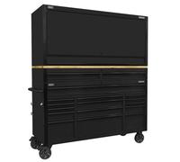 Sealey Ap6215Becombo1 Superline Pro Black Edition Mobile Trolley With Wooden Worktop 15 Drawer, Hutch & 2 Drawer Riser 1549mm