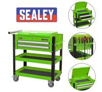 Sealey AP760MHV Heavy-Duty Mobile Tool & Parts Trolley 2 Drawers & Lockable Top - Green
