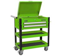 Sealey AP760MHV Heavy-Duty Mobile Tool & Parts Trolley 2 Drawers & Lockable Top - Hi-Vis Green