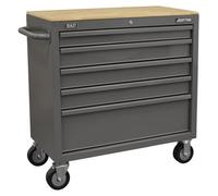 Sealey Apmws1G American Pro Mobile Workstation With Wooden Worktop 5 Drawer - Grey