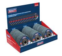 Sealey Assorted Grit Flap Discs Zirconium 115mm 22mm Bore - Display Box Of 60