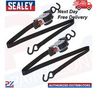 Sealey ATD25301 2X Auto Retract Ratchet Tie Down Straps 25mm x 3M & Hooks PR