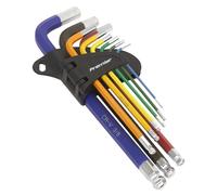 Sealey Ball End Hex Key Set 9pc Long Colour Coded Imperial 1/16" to 3/8" AK7197