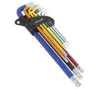 Sealey Ball-End Hex Key Set Extra Long 9 Pieces Colour-Coded Imperial Ak7198