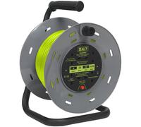 Sealey Cable Reel With Thermal Trip 4X 230V Sockets 25M Portable Durable Green